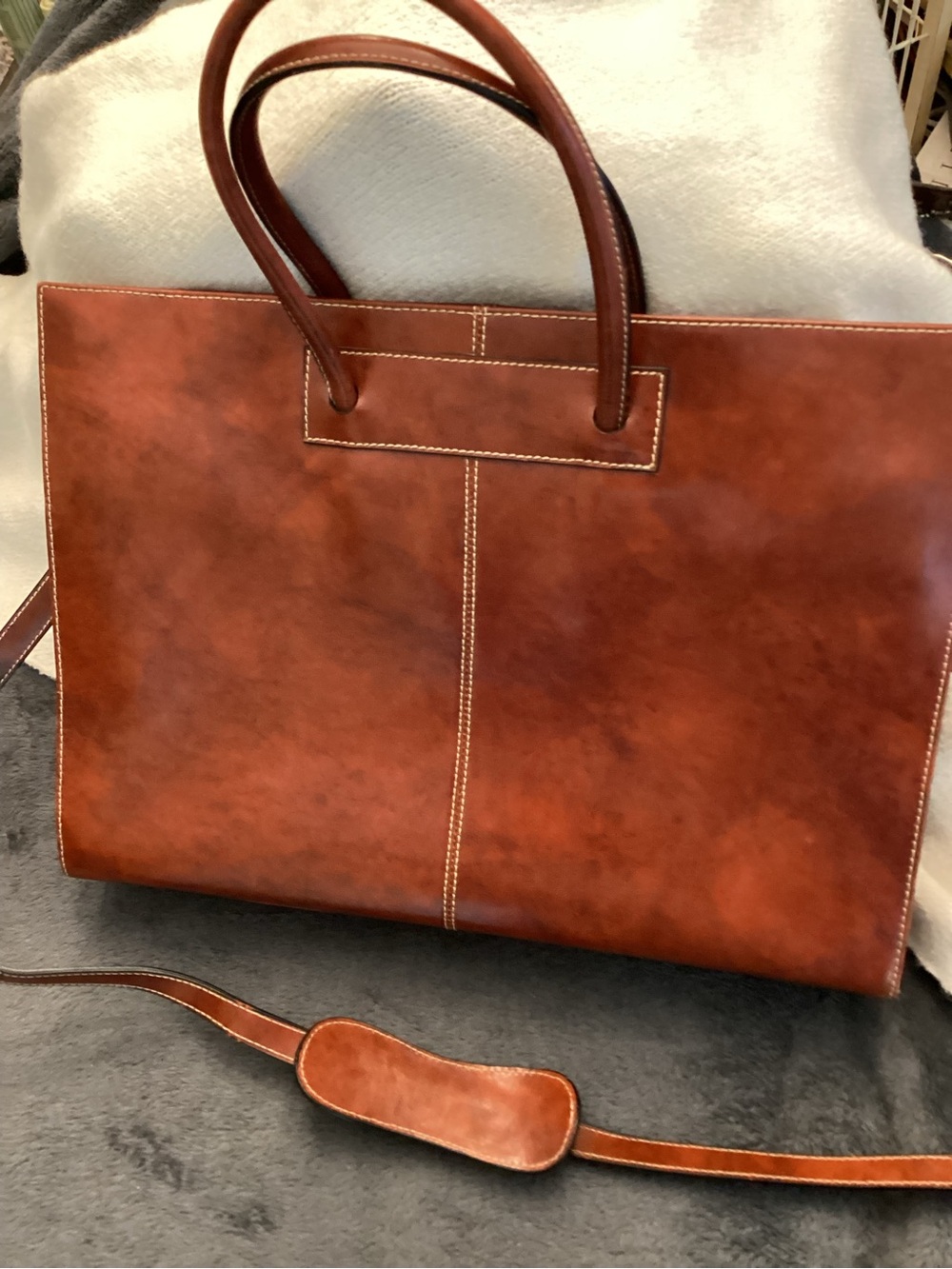 Vera Pelle Brown Italian Leather Briefcase/Shoulder/Lap Top Bag